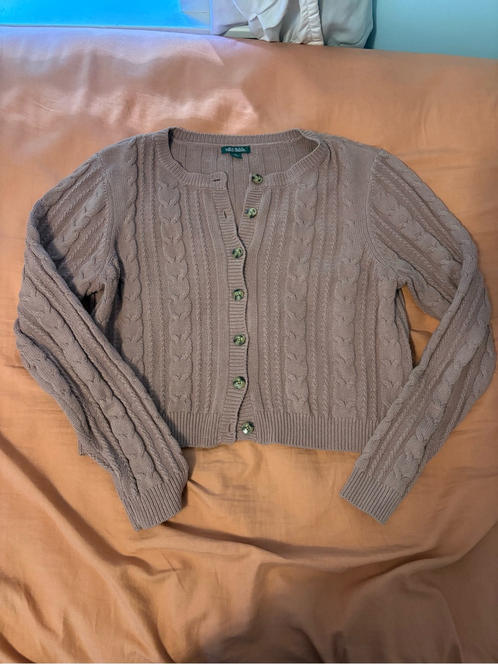 wild fable Pink/Taupe Cable Knit Button-Up Cardigan